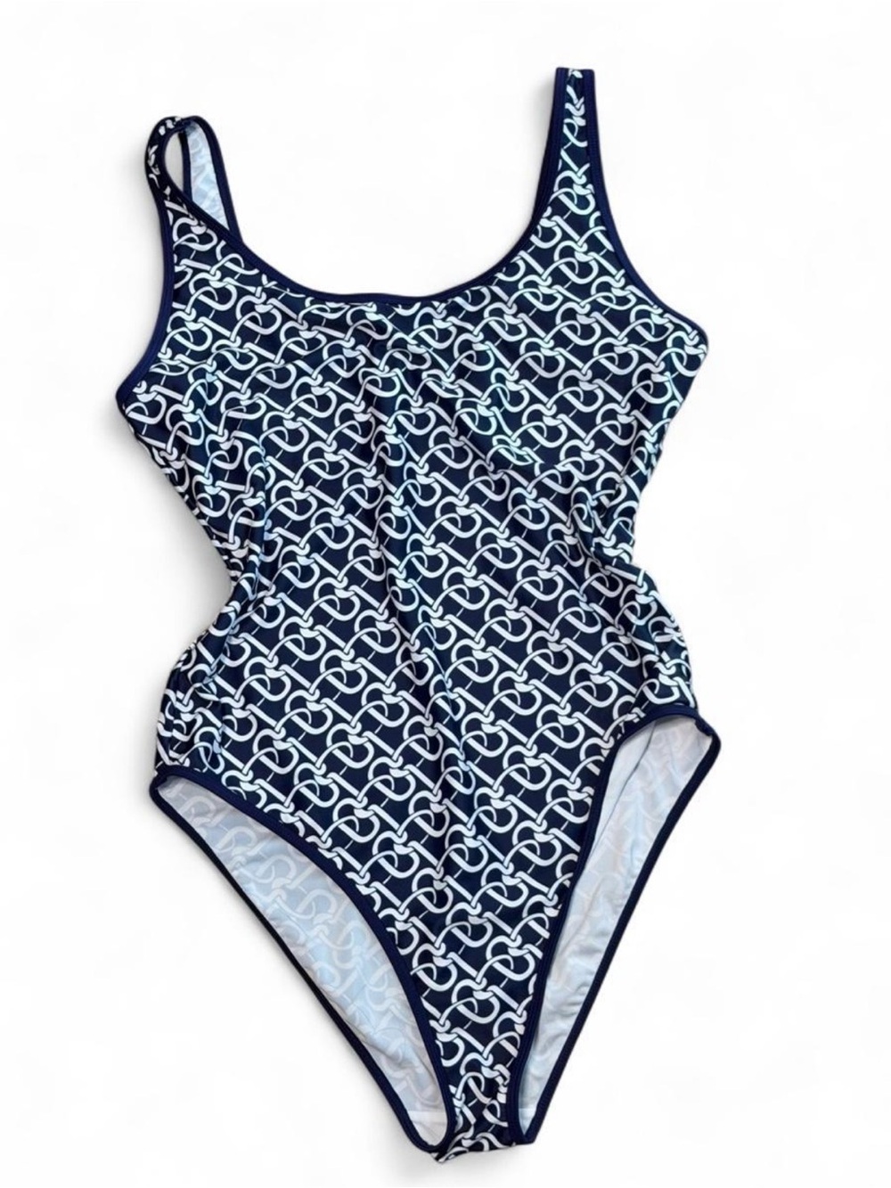 Women’s size large blue and white one piece bathing suit